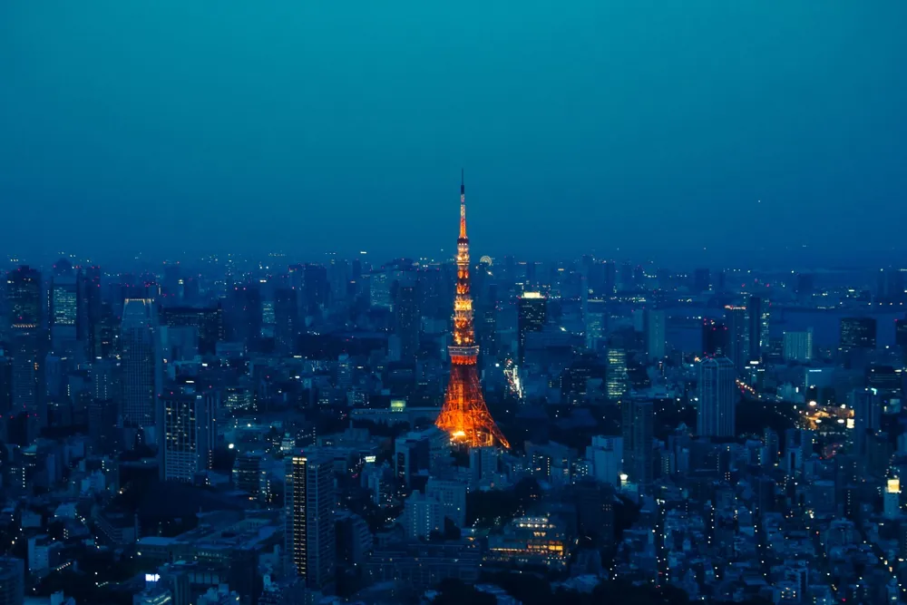 Tokyo skyline at night with Tokyo Tower lit up